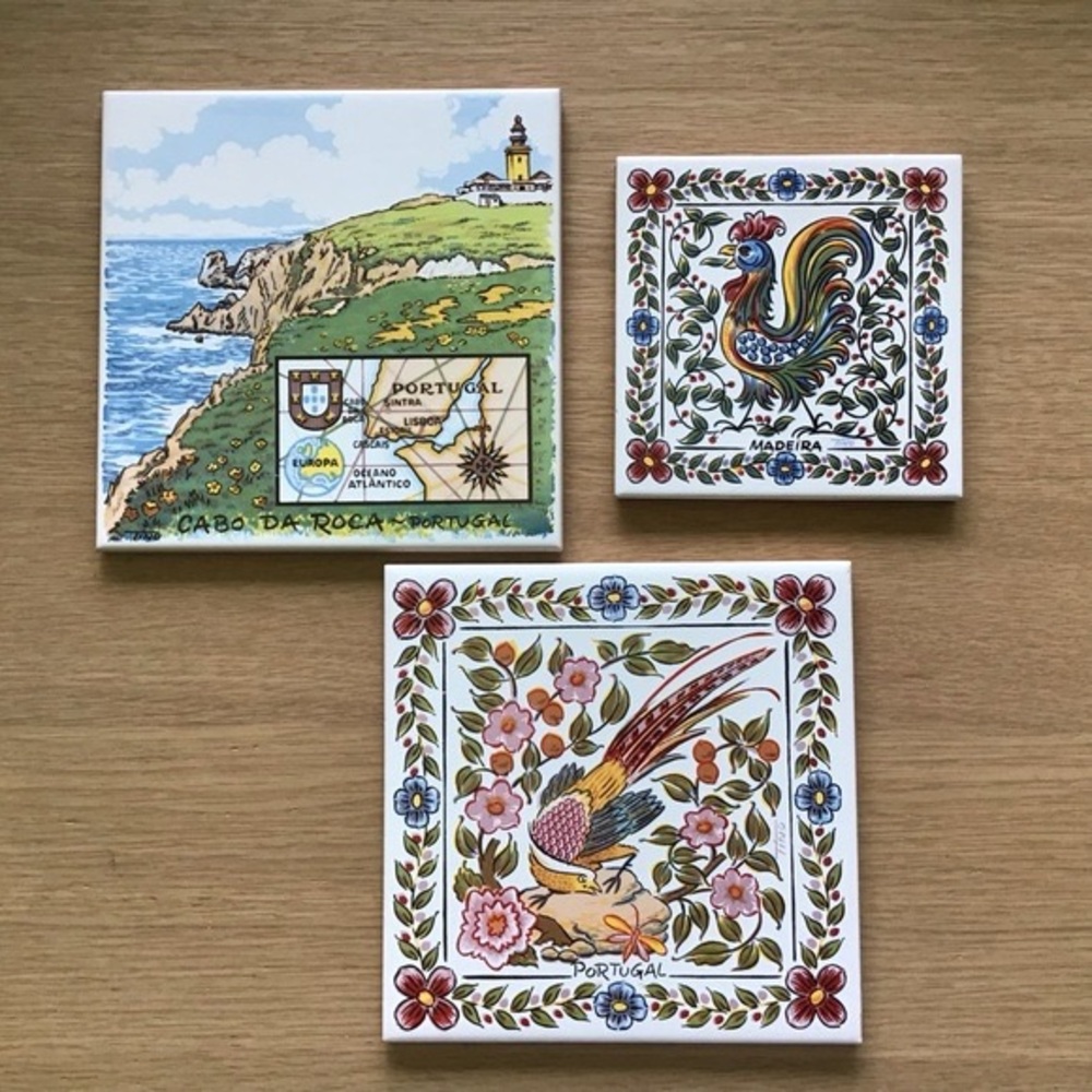 Portugal Tiles by Tino Set of 3 Cabo Da Roca and
Birds Cork Backed Trivets